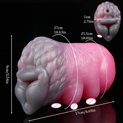 GEEBA Animal She-wolf Fantasy Two channel Penis Stroker Silicone Male Masturbator Realistic Vagina Textured Pocket Pussy Sex Toy