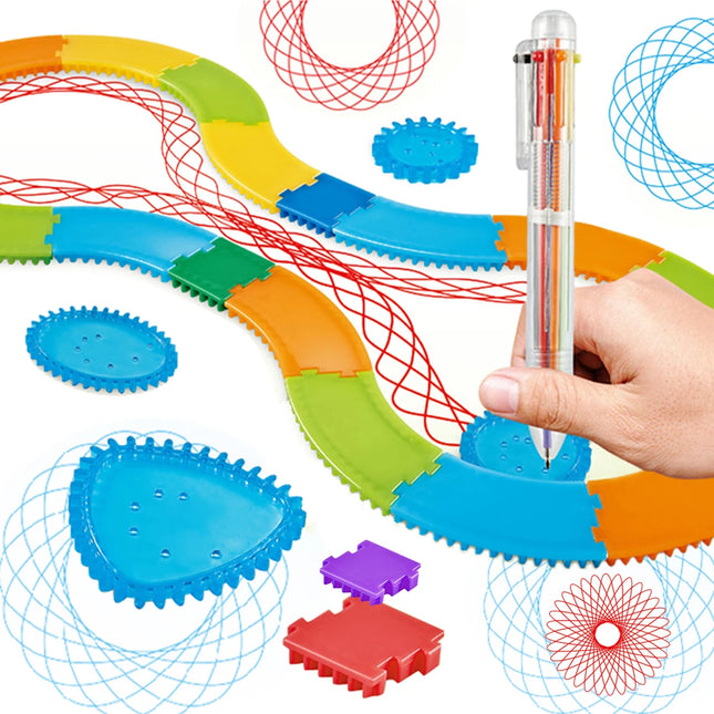 Spirograph Spiral Art Drawing Kit for kids, Fun Shapes Drawing Art Set Classic Gear Design Toys Drawing Rulers with book