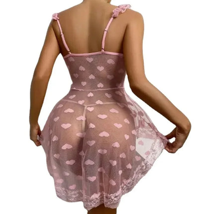 Plus Size Mesh Sling Nightdress Lace Emotional Lingerie Sexy Nightwear Female Temptation Nighties for Women Sleeping S-5XL Dress