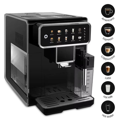 Mcilpoog AM7203 Automatic Espresso Machine ，Built-In Milk Frother & Tank, 7 Coffee Varieties, Touchscreen