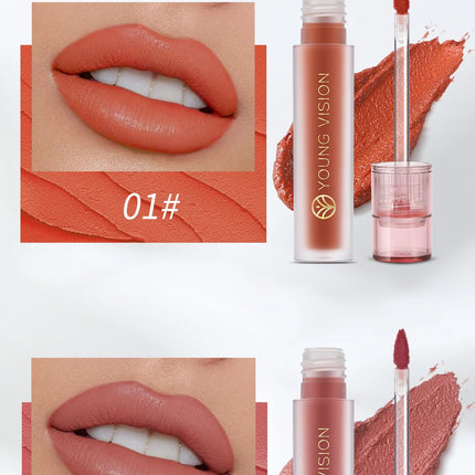 YOUNG VISION 6-Color Matte Velvet Lip Gloss Silky Smooth, Long-Lasting Color Seductive Feminine Lip Makeup