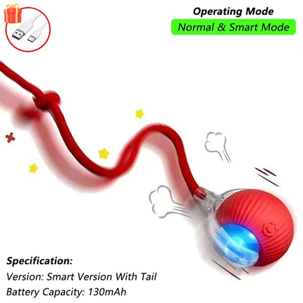 Cat Interactive Ball Toy Automatic Rolling Ball Faux Tail Rechargeable Smart Pet Electric Toy Dog Cat Training Imitate Mouse