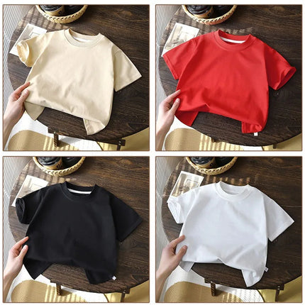 Summer Solid Children Cotton Casual Short Sleeve White Red Black T-shirts Girls Baby Clothes Kids Boys Toddler High-quality Tops