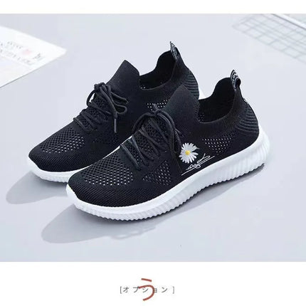 Summer Small White Shoes for Women's Casual Flying Knitted Shoes Comfortable Soft Sole Breathable Running Students' Shoes