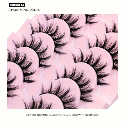 10 Pairs Deluxe C Curl False Eyelashes - Multi-Length Manga & Cosplay Lashes Set,Natural-to-Bold Fake Lashes Pair