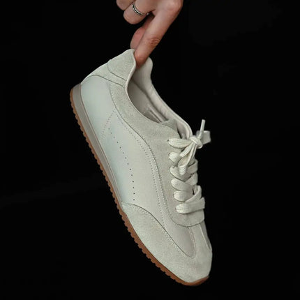 Ins Fashion Suede Leather Women Sneakers Lace Up Flat Shoes Genuine Leather  Ladies Flats Casual Shoes