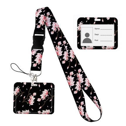 Flower design Lanyard Business Credit horizontal Card Holder Neck Strap Keychain Hang Rope ID Badge Holder Lariat Lasso