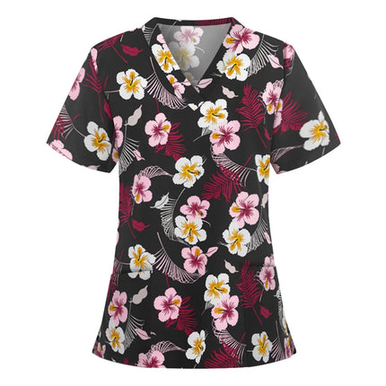 Womens T-Shirts Medical Nursing Uniform Clinical Uniform Woman V-Neck Short Sleeve T Shirt Tops With Pocket Women's Clothing
