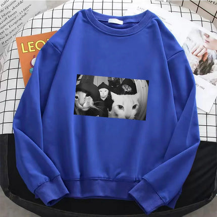 Streetwear Smoking Cat Hoodies Hip Hop Fleece Sweatshirt Soft Breathable O-Neck Pullover Casual Female Clothes