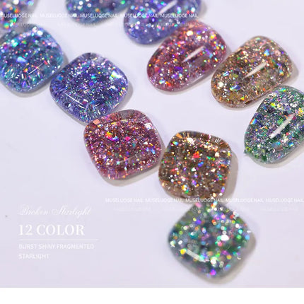 MUSELUOGE 12color Broken Starlight Glitter Gel Nail Polish Explosion-flash Semi Permanent Soak Off UV Nail Gel For Nail Salon