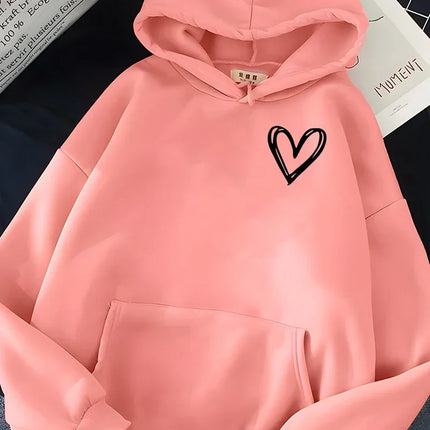 Hirsionsan Simplic Heart Print Women Sweatshirt Soft Casual Loose Vintage Female Hoodies 2024 Winter Warm Fleece Student Tops