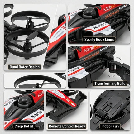 RC UAV Flying Drift Cars 2-in-1 Quadcopter and Mini Racing Car for Boys Kids Electric Deformable Toy Gift for Air and Ground Pla