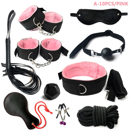 BDSM Sex Kits Bdsm Bondage Adults Sex Toys For Women Men Handcuffs Nipple Clamps Whip Spanking Sex Metal Anal Plug Vibrator Butt