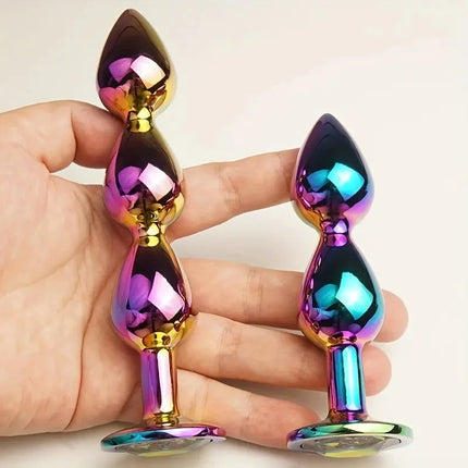 Rainbow Metal Butt Plug With Jewel, Beaded Anal Plugs Sex Toys G-Spot Dildo Prostate Massager, Analplug Buttplug