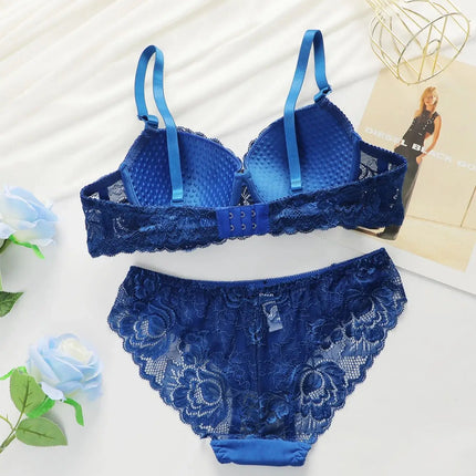 Women's Bras Set Sexy Beauty Back Tops Lace Push Up Bra and Panty Sets Underwire Lingerie Set Solid Padded Intimates Underwear