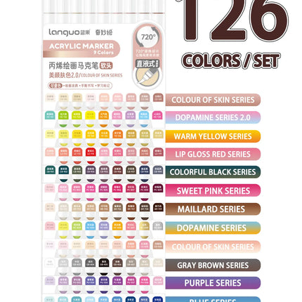 Languo 9pcs/box Soft Brush Acrylic Marker Pen Set，DIY Hand Drawn,Paint Art Markers pens,Student Graffiti Acrylic Paint Pens,M720