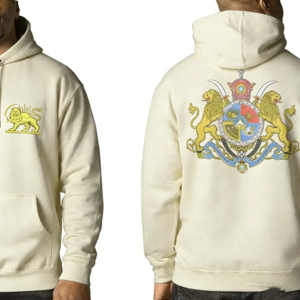 Persian Lion & Sun Matching Hoodie Imperial Crest Back Print Autumn and Winter Streetwear Long Sleeve Keep Warm Casual Pullover
