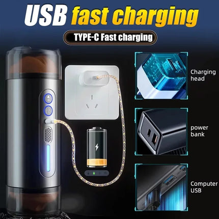 Automatic Male Double-Headed Penetration Realistic Channel Vibrating Deep Throat Vagina Voice Pocket Pussy Sex Toy Supplies 18+