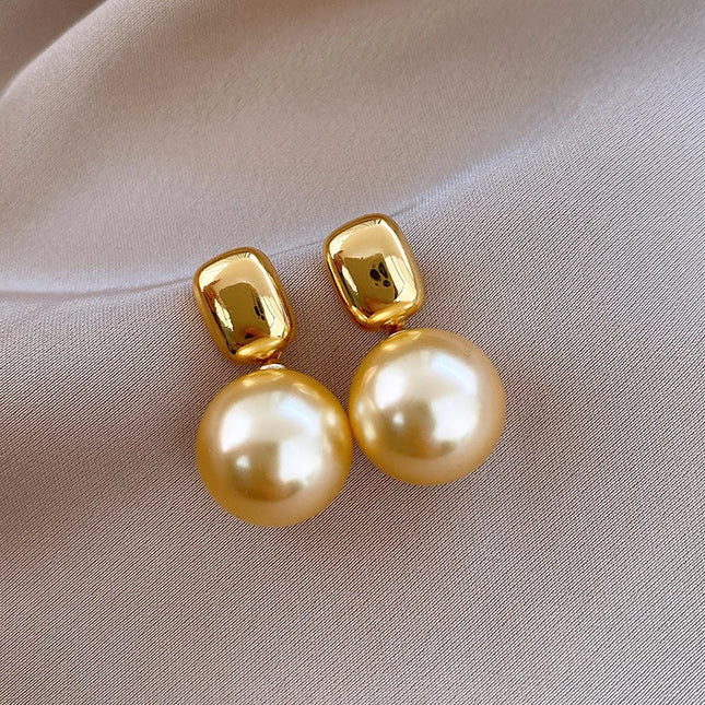 DREJEW Yellow Pendant Pearl Necklace Earring Set for Women Light Luxury High-end French Retro Wedding Jewelry Sets Party Gift