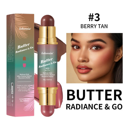 Double-Headed Bronzer Blush Stick Butter Glow & Go Multiuse Stick for Cheeks Contours Eyes Lips Blush Matte Light Glossy Bronze
