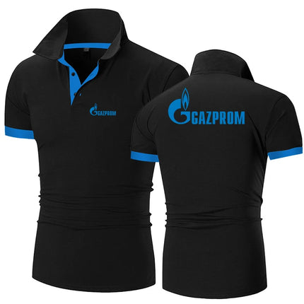 2023 Russia Gazprom Cotton Polo Shirts For Men Casual Solid Color Slim Fit Polos New Summer Fashion Brand Tops Clothing