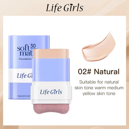 2 in 1 SPF30 Foundation Stick with Built-in Brush Soft Matte Full Coverage Waterproof Long Wear Concealer Makeup Base
