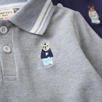 Kids Boys Long Sleeve Tees RAISE Spring 2026 Infant Babys Boys Polo Shirts Loose Bear Embroidery Striped Children Boys Pullovers