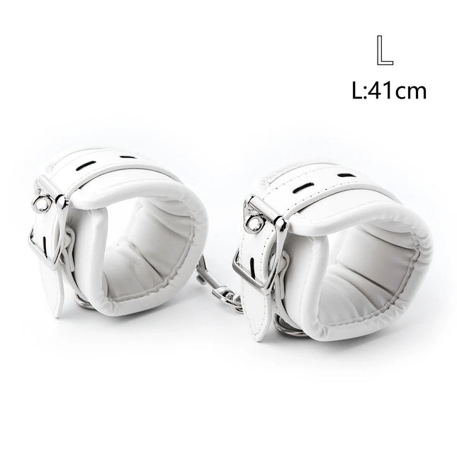 Bdsm Bondage Sex Toys of Leather Adjustable Handcuffs Ankle Cuffs with Metal Link for Men Women Restraints Exotic Accessories