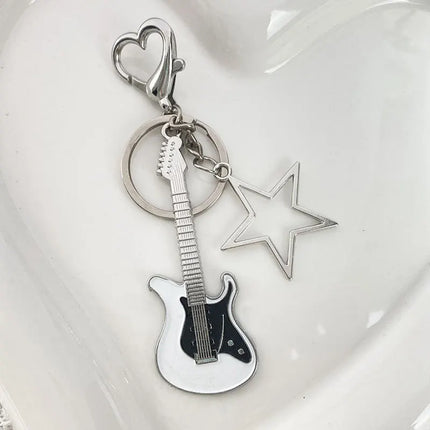 Y2k Guitar Love Heart Key Chain for Men Women Star Sweet Keychain Cool Trendy Fashion Pendant Rock Punk Vintage Accessories Gift