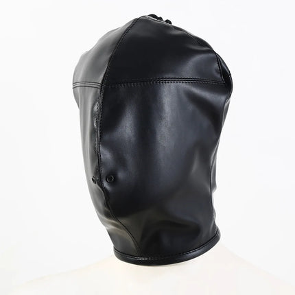 PU Leather Bondage Mask Full Head Hood Blindfold BDSM Fetish Roleplay Slave Harness Sexy Adult Sex Toys for Women Men Couples
