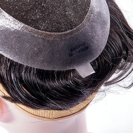Men Capillary Prosthesis Swiss Lace PU Man Toupee Real Human Hair Wig Breathable Lace Inviible PU Natural Human Hairpiece Topper