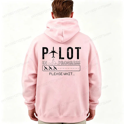Pilot in Progress Funny Future Pilot Aviation Men's Hoodies Minimalist Airplane Graphic Hoody Pilot Gift Casual Tracksuits Tops