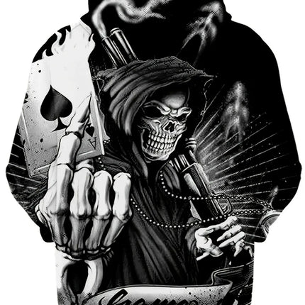 Autumn European and American new men's skull print comfortable and breathable hooded sweatshirt outdoor high street clothing