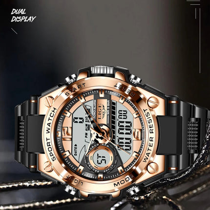 LIGE Men Military Watch Digital 50m Waterproof Wristwatch LED Quartz Clock Sport Watch Male Big Watches Men Relogios Masculino