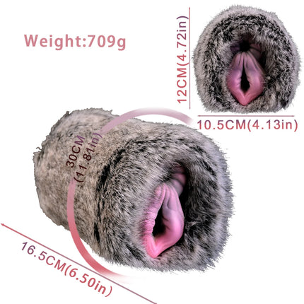 ELKKOST Silicone Animal Fantasy Male Masturbator with Fur Pocket Stroker Pussy Penis Sleeve Fake Vagina Anal Sex Toys for Men