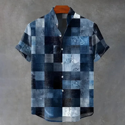 New Men's Casual Short Sleeved Lapel Shirt with 3D Cat Print Fashion Pattern and Comfortable Shirt Top