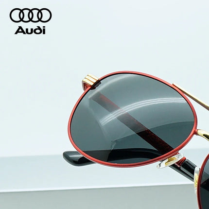 AUDI High Quality Sunglasses for Men Fashion Polarized Driving Eyewear Red Metal Frame Gold Pilot Sun Glasses Original Box