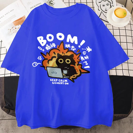 New Kawaii Good Mental State Pure Short Sleeved T-shirt for Men Women Tee Clothes Loose Casual Y2K Cartoon Oversized Tops