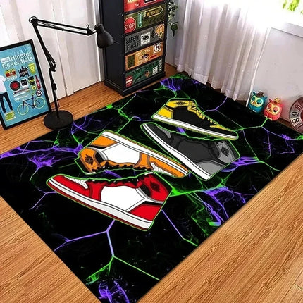 Fashion Shoes Sneakers Logo Print Carpet Rug for Living Room Corridor Bedroom Machine Washable Kid Room Play Floor Mat Gifts