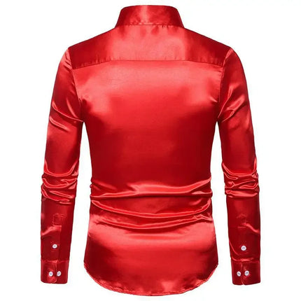 Amazon Spring Autumn Men's Long Sleeve Shirt Casual Fashionable Shiny Interior Top Men's European Style Foreign Trade Shirt