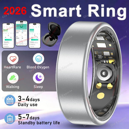 2026 New Smart Ring Heart Rate Blood Pressure Sleep Monitoring Motion Tracking IP68 Waterproof Men Women Smart Ring Holiday Gift