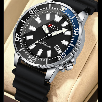 OFNS High Quality Fashion Men's Quartz Watch Calendar Luminous Display 50M Waterproof Luxury Watches Rubber Strap Men's Watch