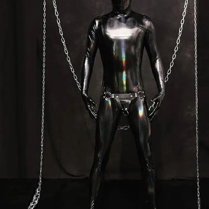 M-4XL Colorful Wet Look PVC Catsuit Shiny PU Leather Bodysuit Penis Sheath Tights Cosplay Leotard Zentai Conjoined Jumpsuit Body