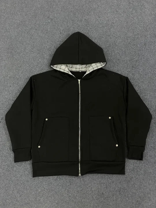 Autumn Winter European AmericanSolid Color Street Zipper Cardigan Casual Fashion Pocket Loose Hoodie Coat Men Women's Clothing