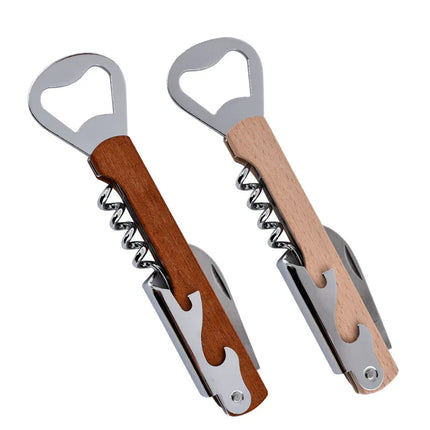 Multifunctional Wood Wine Corkscrew, Wooden Handle Stainless Steel Beer Bottle Opener, Can Opener, Custom Logo Gift