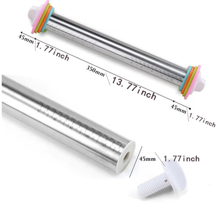 Adjustable Stainless Steel Rolling Pin with 4 Thickness Removable Rings Versatile Dough Roller for Baking Pizza Bakeware Tools