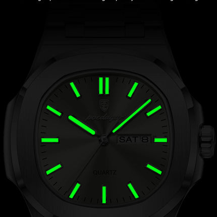 POEDAGAR Luxury Military Man Watch Square Waterproof Luminous Date Week Men Watch Stainless Steel Quartz Men's Watches Reloj+box
