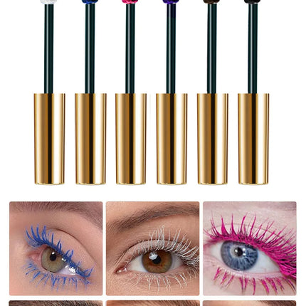 6 Color/Set Colored Mascara Cream Blue Green Lasting Waterproof Mascara Curling Eyelashes Thick Curl 3D Non-smudding Mascara