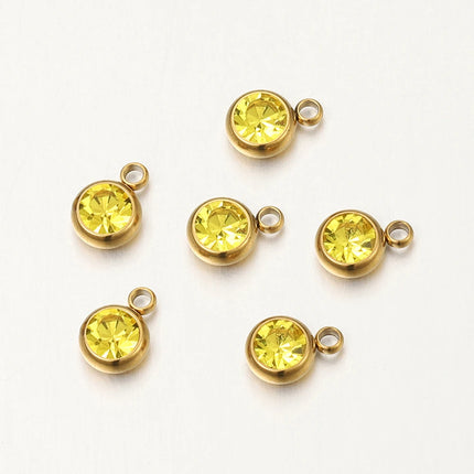 20pcs/lot 6mm Crystal Stainless Steel Rhinestone Charms Birthstone Pendants for Jewelry Making DIY Necklace Bracelet Accessories