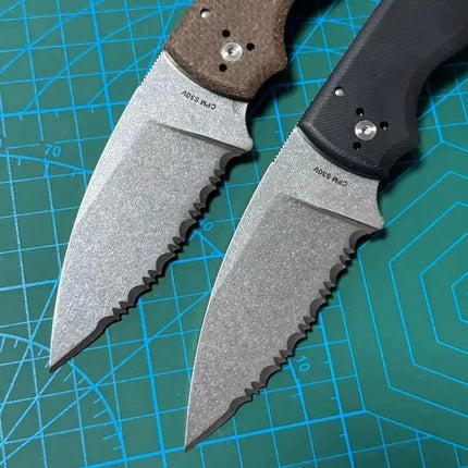Lism Store Spy-C229GP Folding Knife 3.46" S30V Stonewashed Serrated Blade, G10 Handles - C229